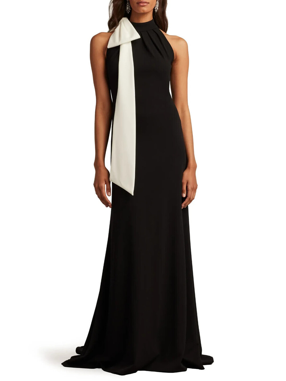 NEW Tadashi Shoji Bow Detail Sleeveless Gown in Black Ivory Sz XL #LD559
